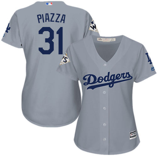 Dodgers #31 Mike Piazza Grey Alternate Road 2017 World Series Bound Women's Stitched MLB Jersey