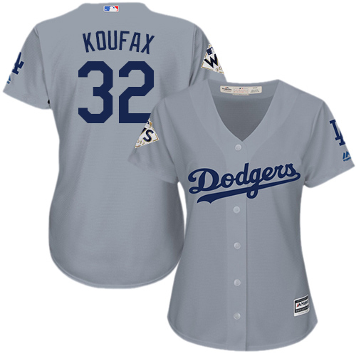 Dodgers #32 Sandy Koufax Grey Alternate Road 2017 World Series Bound Women's Stitched MLB Jersey