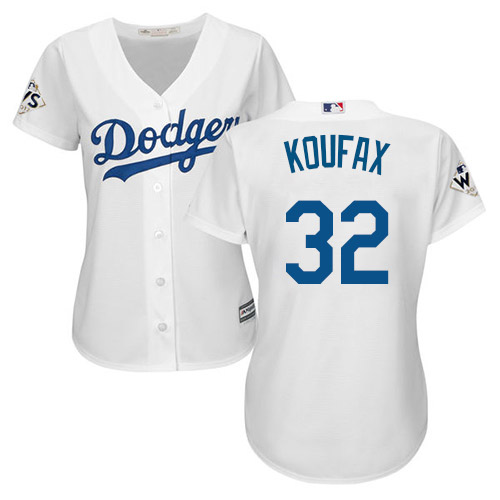 Dodgers #32 Sandy Koufax White Home 2017 World Series Bound Women's Stitched MLB Jersey