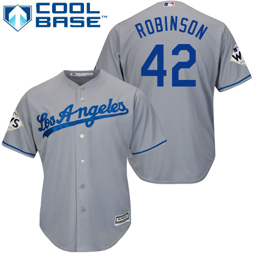 Dodgers #42 Jackie Robinson Grey Cool Base 2017 World Series Bound Stitched Youth MLB Jersey