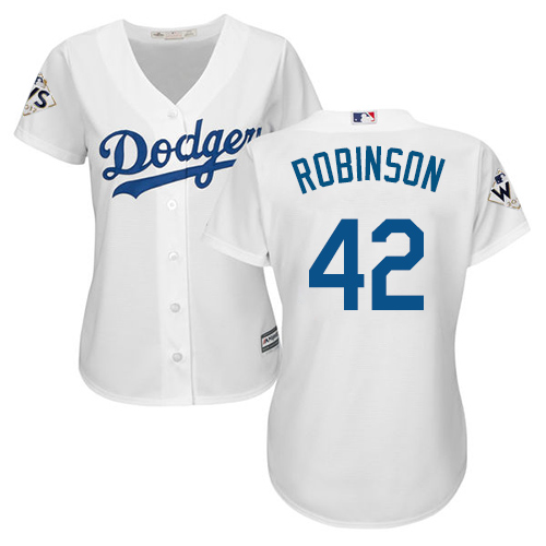 Dodgers #42 Jackie Robinson White Home 2017 World Series Bound Women's Stitched MLB Jersey Dodgers #42 Jackie Robinson White Home 2017 World Series Bound Women's Stitched MLB Jersey