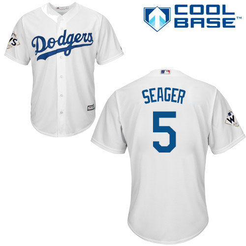 Dodgers #5 Corey Seager White Cool Base 2017 World Series Bound Stitched Youth MLB Jersey