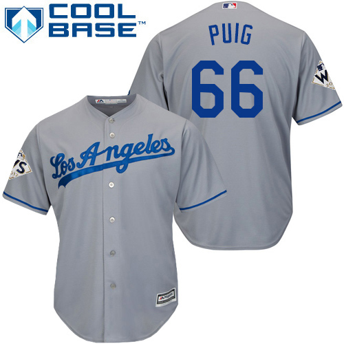 Dodgers #66 Yasiel Puig Grey Cool Base 2017 World Series Bound Stitched Youth MLB Jersey