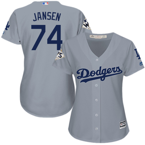 Dodgers #74 Kenley Jansen Grey Alternate Road 2017 World Series Bound Women's Stitched MLB Jersey