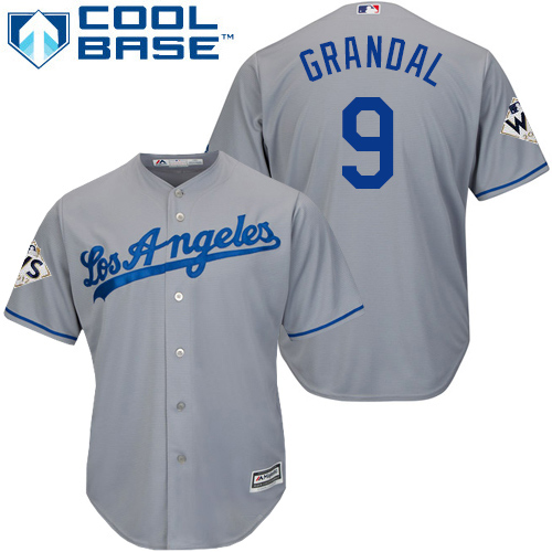 Dodgers #9 Yasmani Grandal Grey Cool Base 2017 World Series Bound Stitched Youth MLB Jersey