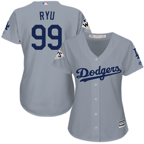 Dodgers #99 Hyun-Jin Ryu Grey Alternate Road 2017 World Series Bound Women's Stitched MLB Jersey