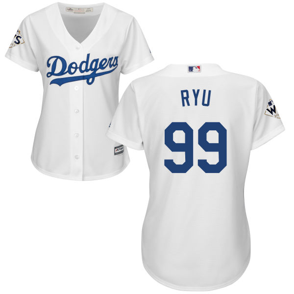 Dodgers #99 Hyun-Jin Ryu White Home 2017 World Series Bound Women's Stitched MLB Jersey