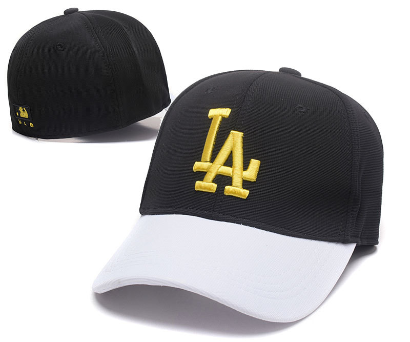 Dodgers Team Logo Black & White Peaked Stretch Fitted Hat SG