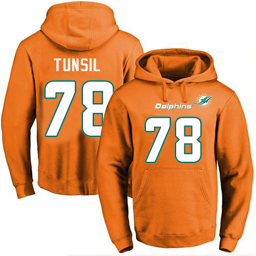 Dolphins #78 Laremy Tunsil Orange Name & Number Pullover Football Hoodie