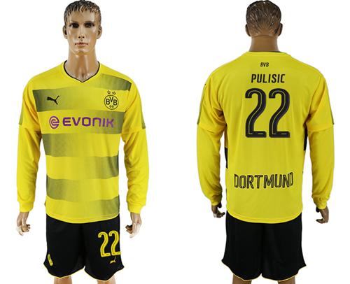 Dortmund #22 Pulisic Home Long Sleeves Soccer Club Jersey Dortmund #22 Pulisic Home Long Sleeves Soccer Club Jersey