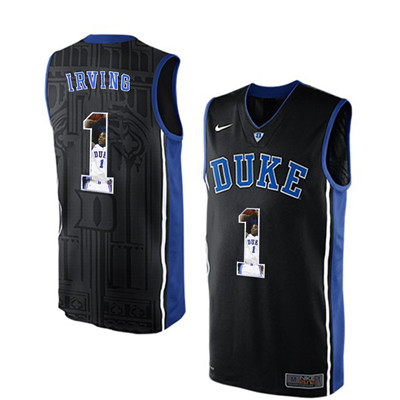 Duke Blue Devils 1 Kyrie Irving Black With Portrait Print College Customized Basketball Jersey2