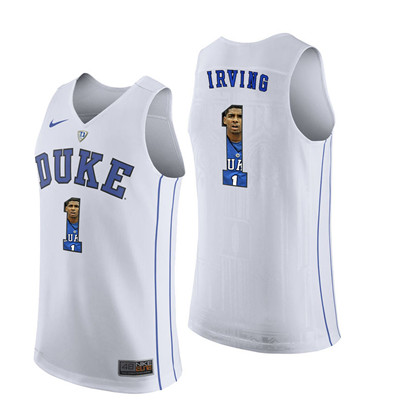 Duke Blue Devils 1 Kyrie Irving White With Portrait Print College Basketball Jersey2 Duke Blue Devils 1 Kyrie Irving White With Portrait Print College Basketball Jersey2