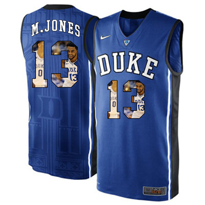 Duke Blue Devils 13 Matt Jones Blue With Portrait Print College Basketball Jersey