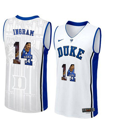 Duke Blue Devils 14 Brandon Ingram White With Portrait Print College Basketball Jersey