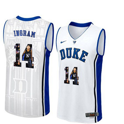 Duke Blue Devils 14 Brandon Ingram White With Portrait Print College Basketball Jersey2