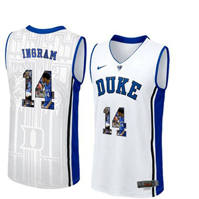 Duke Blue Devils 14 Brandon Ingram White With Portrait Print College Basketball Jersey3