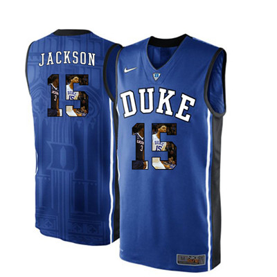 Duke Blue Devils 15 Frank Jackson Blue With Portrait Print College Basketball Jersey2