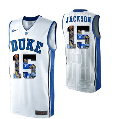 Duke Blue Devils 15 Frank Jackson White With Portrait Print College Basketball Jersey Duke Blue Devils 15 Frank Jackson White With Portrait Print College Basketball Jersey