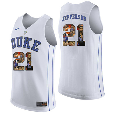 Duke Blue Devils 21 Amile Jefferson White With Portrait Print College Basketball Jersey4