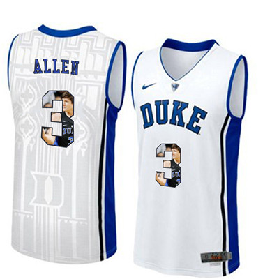 Duke Blue Devils 3 Grayson Allen White With Portrait Print College Basketball Jersey3