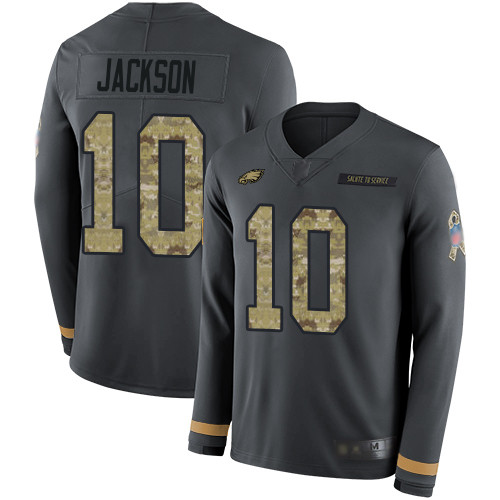 Eagles #10 DeSean Jackson Anthracite Salute to Service Youth Stitched Football Limited Therma Long Sleeve Jersey Eagles #10 DeSean Jackson Anthracite Salute to Service Youth Stitched Football Limited Therma Long Sleeve Jersey