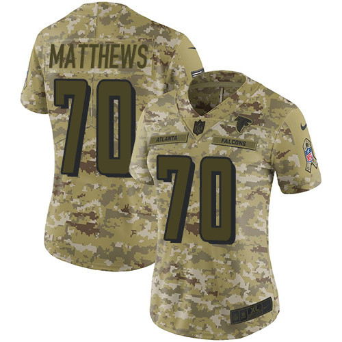 Falcons #70 Jake Matthews Camo Women's Stitched Football Limited 2018 Salute to Service Jersey Falcons #70 Jake Matthews Camo Women's Stitched Football Limited 2018 Salute to Service Jersey