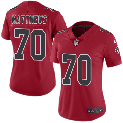 Falcons #70 Jake Matthews Red Women's Stitched Football Limited Rush Jersey Falcons #70 Jake Matthews Red Women's Stitched Football Limited Rush Jersey