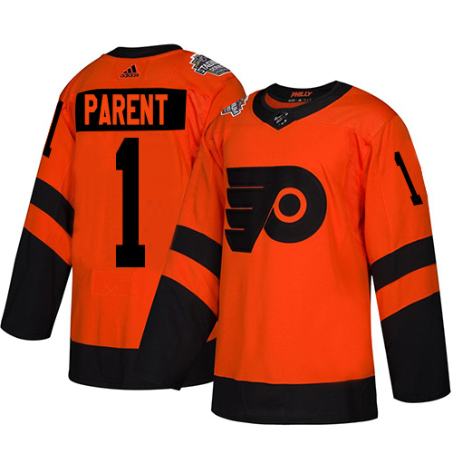Flyers #1 Bernie Parent Orange Authentic 2019 Stadium Series Stitched Youth Hockey Jersey