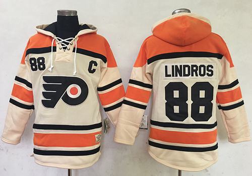 Flyers #88 Eric Lindros Cream Sawyer Hooded Sweatshirt Stitched NHL Jersey Flyers #88 Eric Lindros Cream Sawyer Hooded Sweatshirt Stitched NHL Jersey
