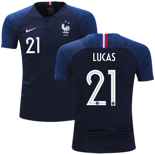 France #21 Lucas Home Kid Soccer Country Jersey