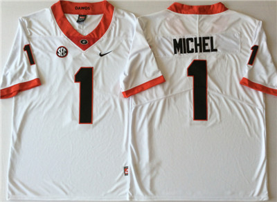Georgia Bulldogs #1 Sony Michel White College Football Jersey Georgia Bulldogs #1 Sony Michel White College Football Jersey