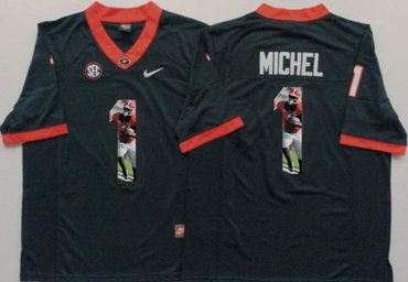 Georgia Bulldogs 1 Sony Michel Black Portrait Number College Jersey Georgia Bulldogs 1 Sony Michel Black Portrait Number College Jersey