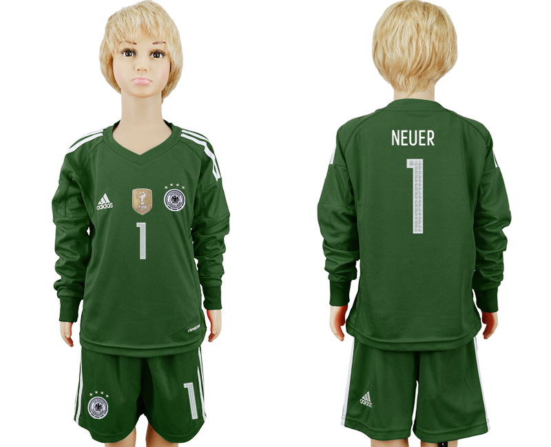 Germany #1 Neuer Green Long Sleeves Goalkeeper Soccer Country Jersey