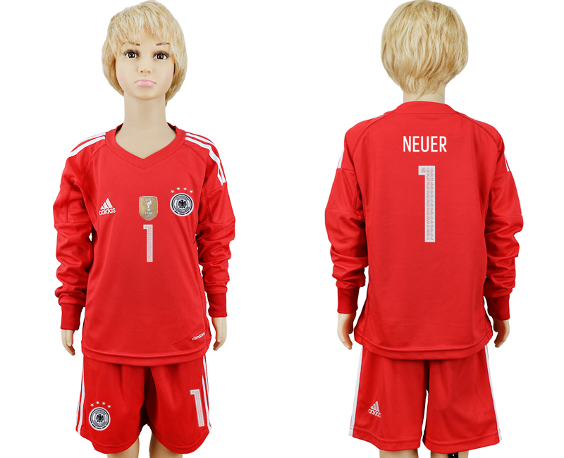 Germany #1 Neuer Red Long Sleeves Goalkeeper Soccer Country Jersey