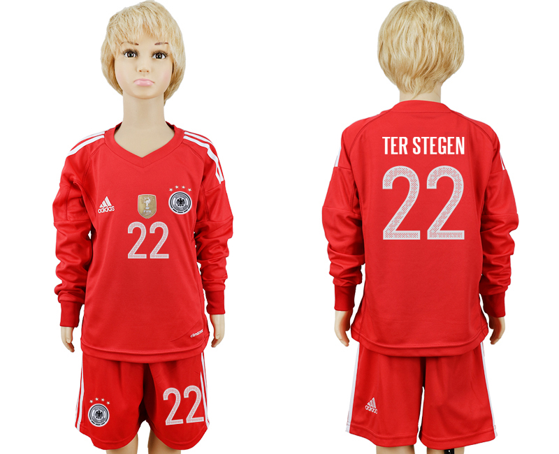 Germany #22 Ter Stegen Red Long Sleeves Goalkeeper Soccer Country Jersey