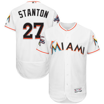 Giancarlo Stanton Miami Marlins Majestic Home Authentic Collection On-Field FlexBase Player Jersey with 2017 All-Star Game Patch - White