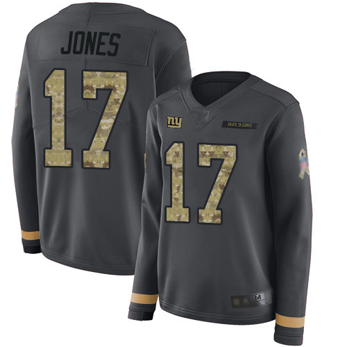 Giants #17 Daniel Jones Anthracite Salute to Service Women's Stitched Football Limited Therma Long Sleeve  Jersey