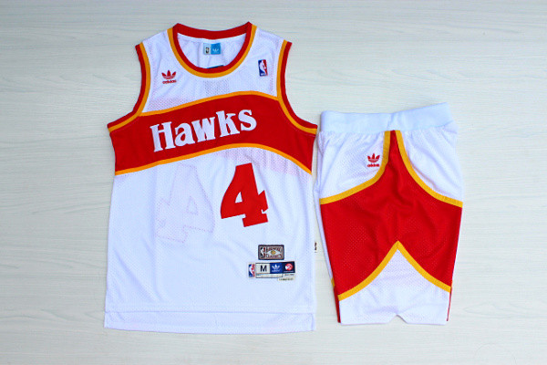 Hawks #4 Spud Webb White Hardwood Classics Jersey(With Shorts)