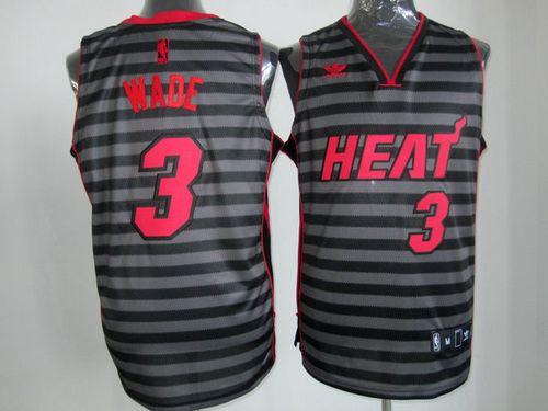 Heat #3 Dwyane Wade Black Grey Groove Stitched NBA Jersey