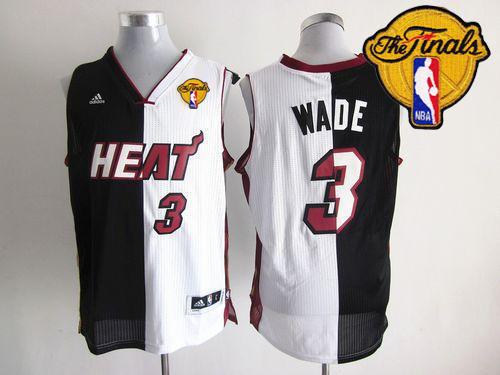 Heat #3 Dwyane Wade Black White Split Fashion Finals Patch Stitched NBA Jersey
