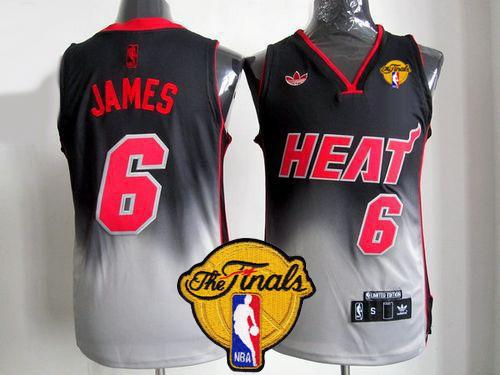 Heat #6 LeBron James Black Grey Fadeaway Fashion Finals Patch Stitched NBA Jersey