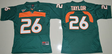 Hurricanes #26 Sean Taylor Green Embroidered Youth NCAA Jerseys