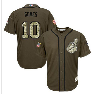 Indians #10 Yan Gomes Green Salute to Service Stitched MLB Jersey
