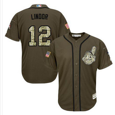 Indians #12 Francisco Lindor Green Salute to Service Stitched MLB Jersey