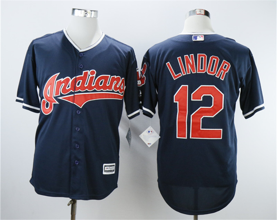 Indians #12 Francisco Lindor Navy Cool Base Jersey