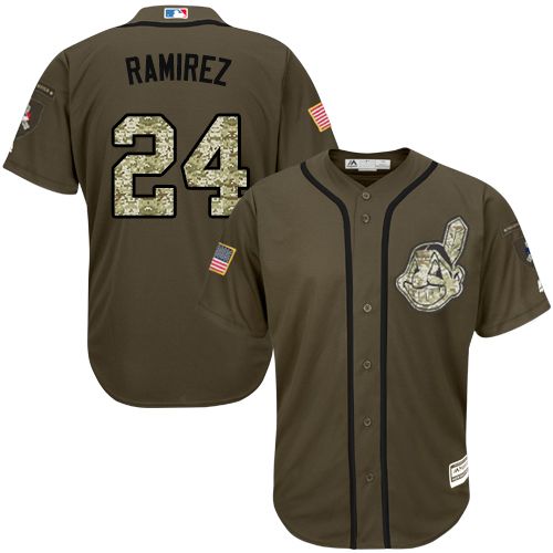 Indians #24 Manny Ramirez Green Salute to Service Stitched MLB
