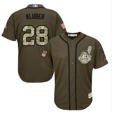 Indians #28 Corey Kluber Green Salute to Service Stitched MLB Jersey
