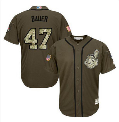 Indians #47 Trevor Bauer Green Salute to Service Stitched MLB Jersey (2)