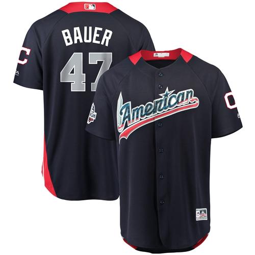 Indians #47 Trevor Bauer Navy Blue 2018 All-Star American League Stitched Baseball Jersey 