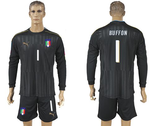 Italy #1 Buffon Black Long Sleeves Goalkeeper Soccer Country Jersey Italy #1 Buffon Black Long Sleeves Goalkeeper Soccer Country Jersey